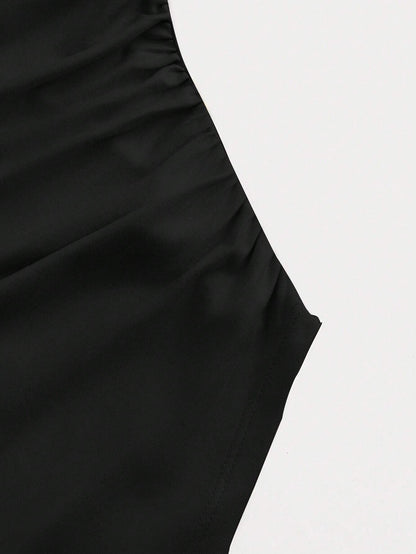 MOD Boat Neck Bell Sleeve Waist Ruched Casual T-Shirt for Spring and Autumn , Bell Sleeve Top
