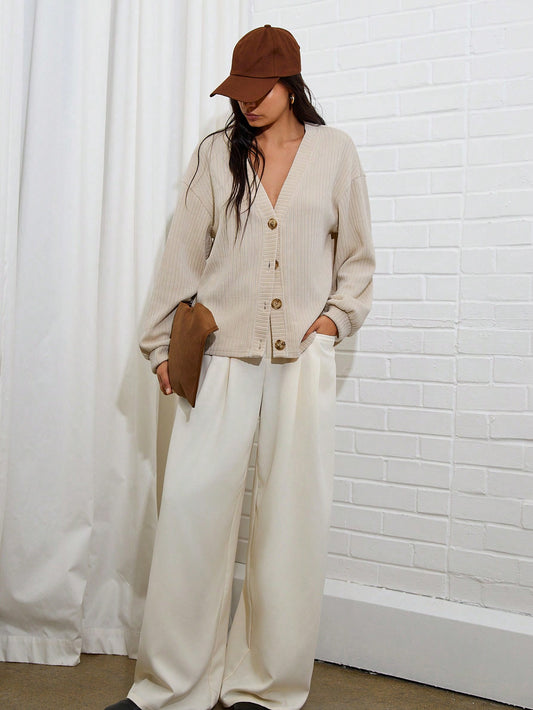 COSMINA 1Pc Women'S Plain Drop Shoulder Long Sleeve Single-Breasted Casual Loose Jacket, for Autumn