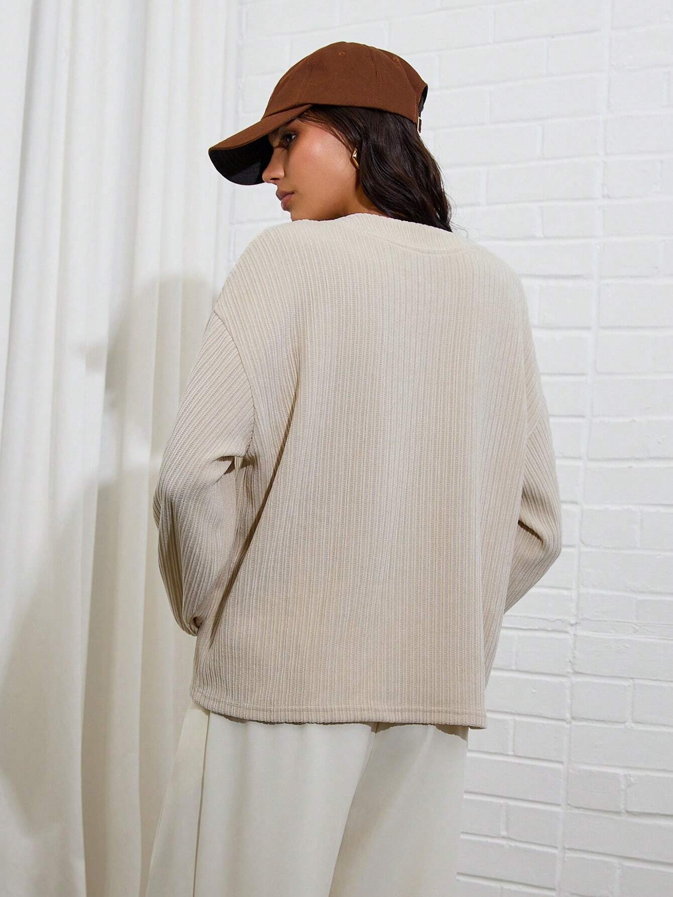 COSMINA 1Pc Women'S Plain Drop Shoulder Long Sleeve Single-Breasted Casual Loose Jacket, for Autumn