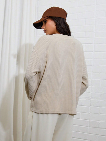 COSMINA 1Pc Women'S Plain Drop Shoulder Long Sleeve Single-Breasted Casual Loose Jacket, for Autumn