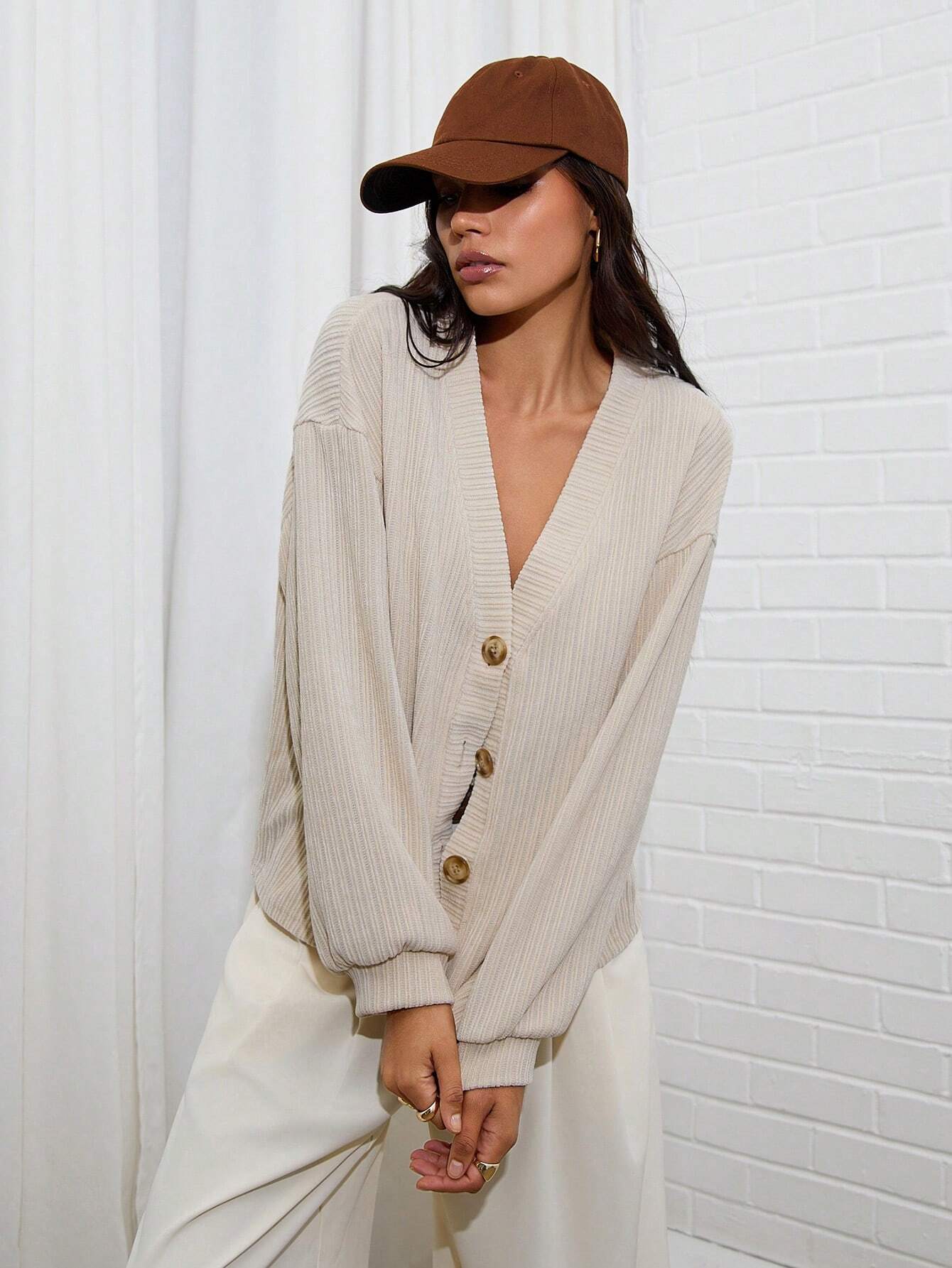 COSMINA 1Pc Women'S Plain Drop Shoulder Long Sleeve Single-Breasted Casual Loose Jacket, for Autumn