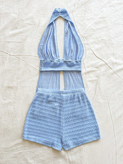 Soleia Beach Outfits for Woman Vacation St Patrick Day 2Pcs/Set Women Solid Color Slit Hem Halter Neck Tank Top and Shorts Sexy Summer Co-Ord, Beach Clothes Outfit Women Summer Clothes Women Two Pieces Outfits Beach Women Two Pieces Outfits Backless