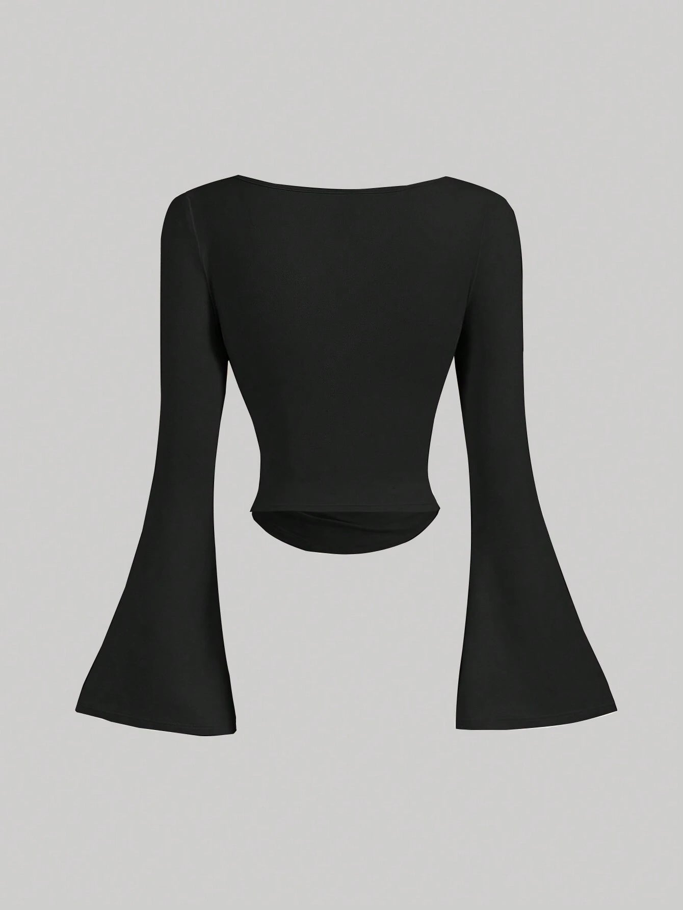 MOD Boat Neck Bell Sleeve Waist Ruched Casual T-Shirt for Spring and Autumn , Bell Sleeve Top