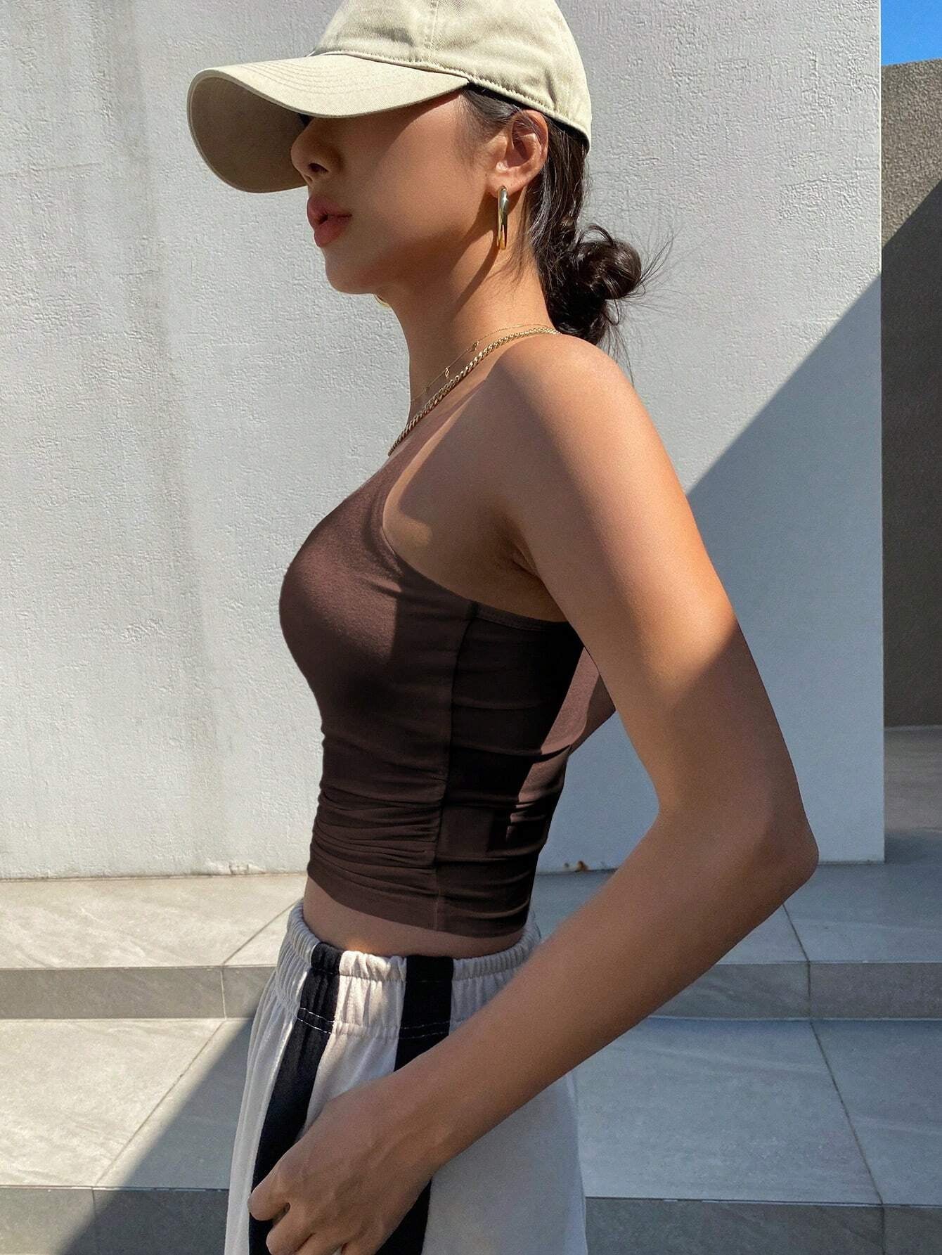 DAZY Women Solid Color Ruched Slim Fit Camisole Top for Summer Tops