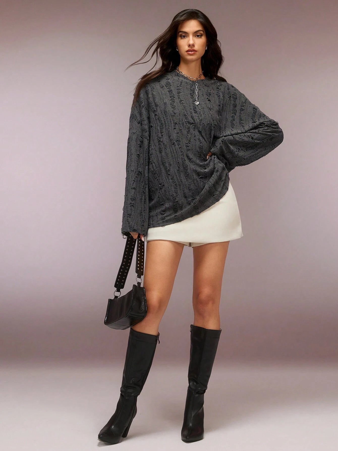 COSMINA Women'S Crew Neck Long Sleeve Casual T-Shirt with Distressed Design, Loose and Comfortable